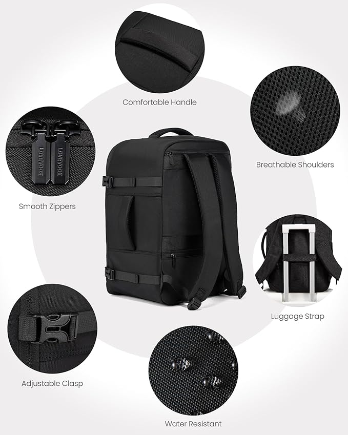 LOVEVOOK Travel Backpack for Men Women, 40L Carry on Backpack Flight Approved with 3 Packing Cubes, Extra Large Personal Item Bag Fits 17.3 inch Laptop for Airplanes, Water Resistant Daypack, Black
