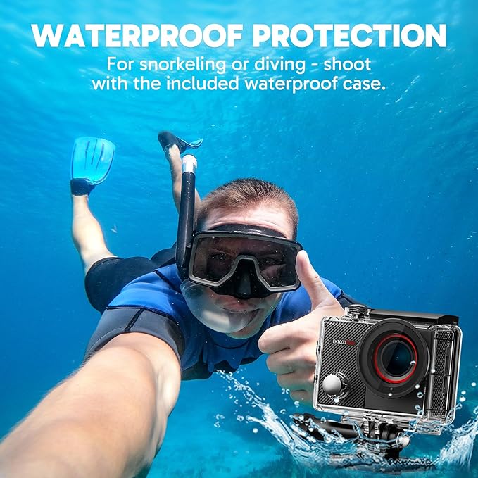 AKASO EK7000 Pro 4K30fps Action Camera with 64GB MicroSDXC U3 Memory Card Accessories Kit Bundle Ultra HD 131FT Waterproof Camera EIS WiFi Remote Control 5X Zoom Underwater Camera