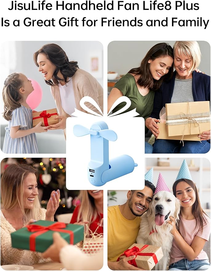 JISULIFE Handheld Fan with 4500 mAh Powerbank Max 40 Hours Runtime, Pocket Portable Battery Operated or USB Powered Folding Personal Fan, 3 Speeds, Gifts for Women Men Kids Gift for Festival-Blue