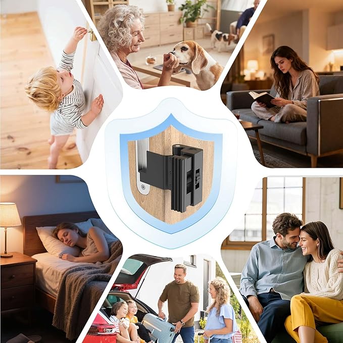 Upgraded Portable Door Lock for Travel & Home - No Drill Anti-Kick Door Reinforcement Lock with 800lbs Strength, Fits Inward Swing Doors, Black