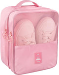 Travel Shoe Bag - Waterproof Shoe Organizer Holds 3 Pairs, Packing Cube for Suitcase Travel and Daily Use Storage Pouch with Handle (Pink)