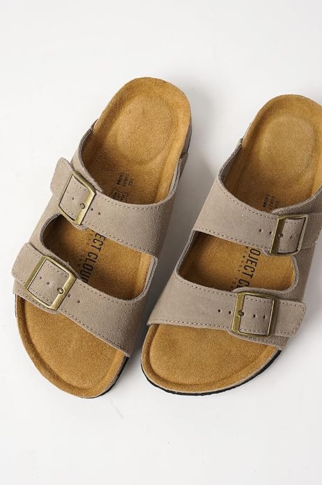 Project Cloud 100% Genuine Leather Flat Sandals For Women 2026 Cork Footbed Womens Sandals with Memory Foam and arch support Vacation Essentials Slides for Women Footwear (Venita)