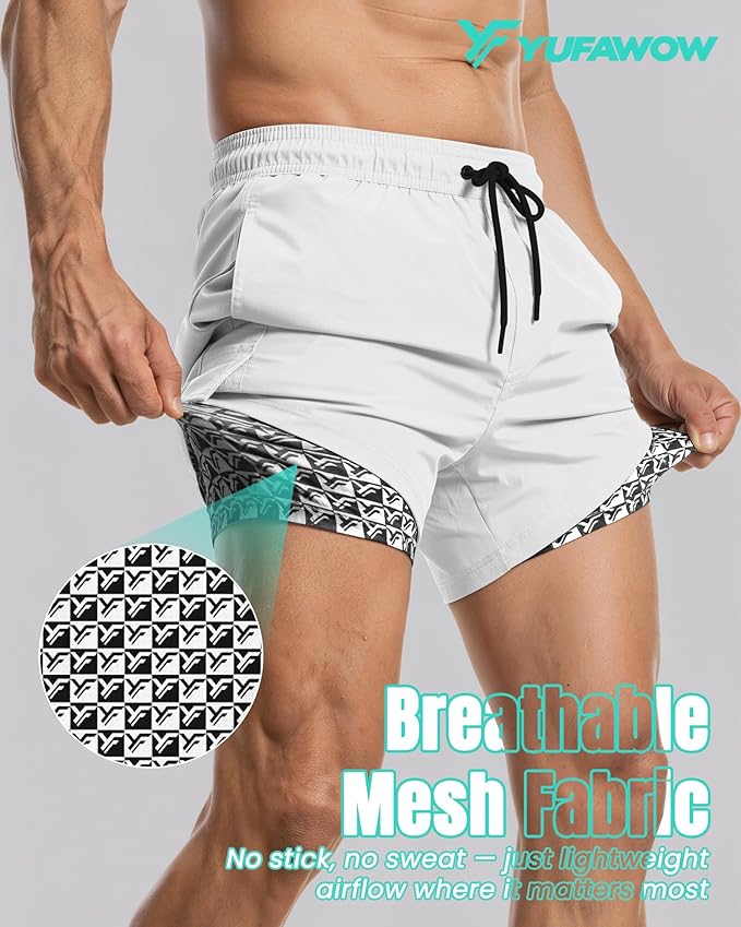 Men Swim Trunks with Compression Liner Quick Dry Breathable Multi Pockets for Summer Beach Cruise Water Park