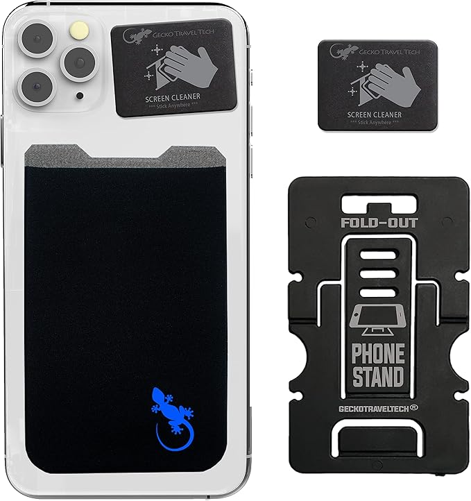 Phone Wallet - Adhesive Card Holder - Cell Phone Pouch - Stick on Lycra Pocket by Gecko - Carry Credit Cards and Cash