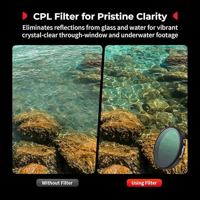 SmallRig CPL Filter for DJI Osmo Action 6, Circular Polarizer Lens with Silicone Cover & Cleaning Cloth, Reduces Glare & Reflections for Water Sports and Outdoor Action Camera-5966