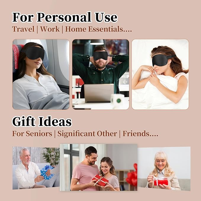 3D Sleep Mask for Men&Women, 2 Pack Contour Eye Masks for Sleep, Side Sleeping Mask for Men&Women, Blackout Eye Mask for Sleeping Eye Mask, Airplane Travel Essentials for Men, Meditation Black & Black