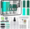 unigo Silicone Travel Bottles Set for Toiletries, Airplane Approved TSA Carry On Size, BPA Free Leakproof Refillable Squeeze Containers with Labels, Cleaning Brush and Covers (Green)