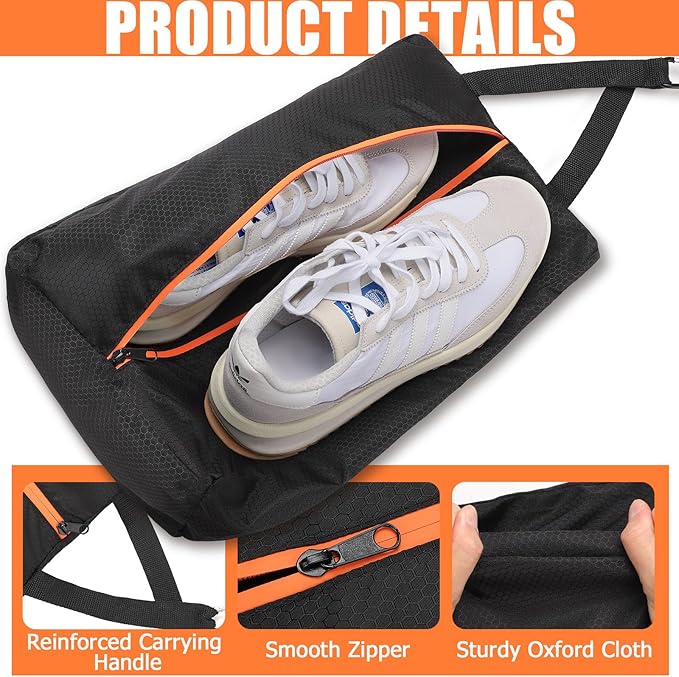 TOBWOLF Smell Proof Shoe Cleat Bag, Waterproof Golf Shoes Bag with Zipper and Handle for Packing in Suitcase, Sport Shoes Storage Bags for Travel, Running, Gym, Soccer, Car Shoe Organizer