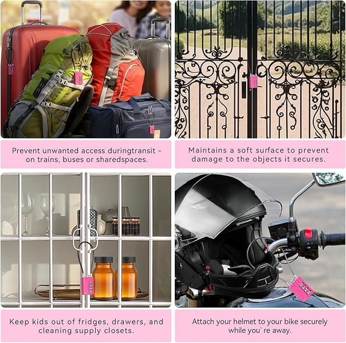 SEPOX® Twins Resettable 4-Digit Combination Padlock, 18cm Compact Vinyl Steel Cable – Multipurpose Lock for Gym Locker, Suitcase, Mini Toolbox – Pink Gym Essentials for Women