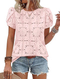 OFEEFAN Blouses for Women Dressy Casual Petal Short Sleeve Shirts Crochet Lace Boho Tops Spring Fashion Summer Outfits