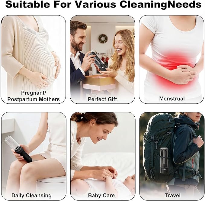 Electric Portable Bidet – Rechargeable Travel Bidet for Women Postpartum Care & Personal Hygiene | with 3 Pressure Modes for Home Travel & Camping (Black)