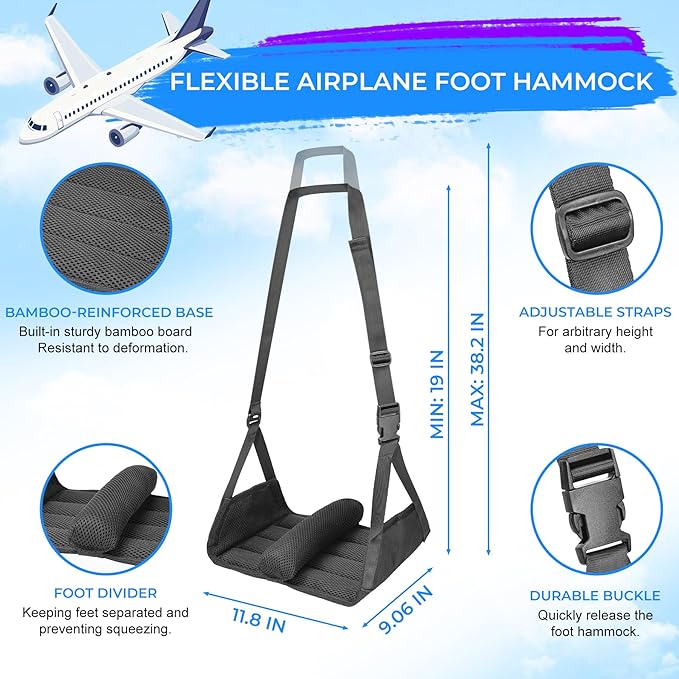No Collapse Airplane Foot Hammock, Foldable Bamboo Base Foot Hammock for Plane Travel with Interval Sponge, Portable Desk Foot Hammock, Airplane Travel Essentials