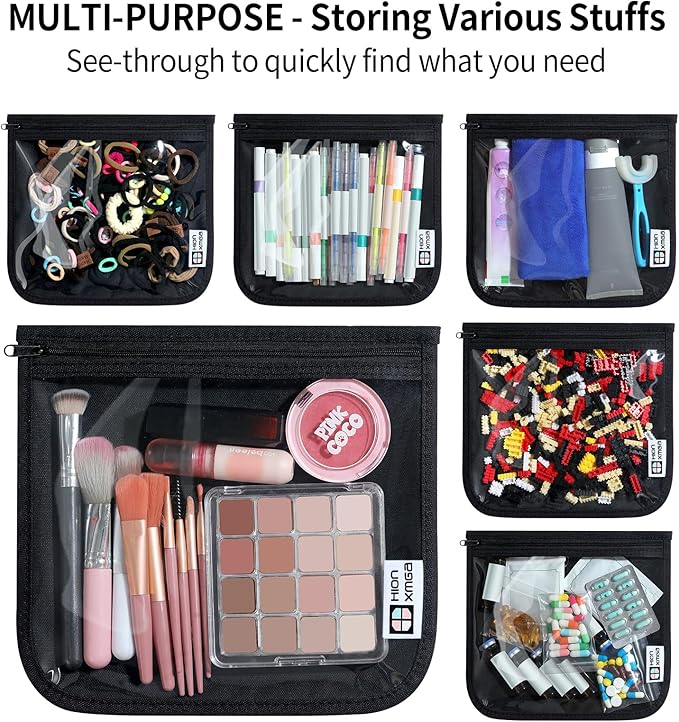 HIONXMGA TSA Approved Toiletry Bag, Set of 3 Clear Travel Toiletry Bag Quart Size Zipper Travel Pouch, Waterproof Makeup Cosmetic Bag for Women Men Kids Toiletries Carry on, Black Large