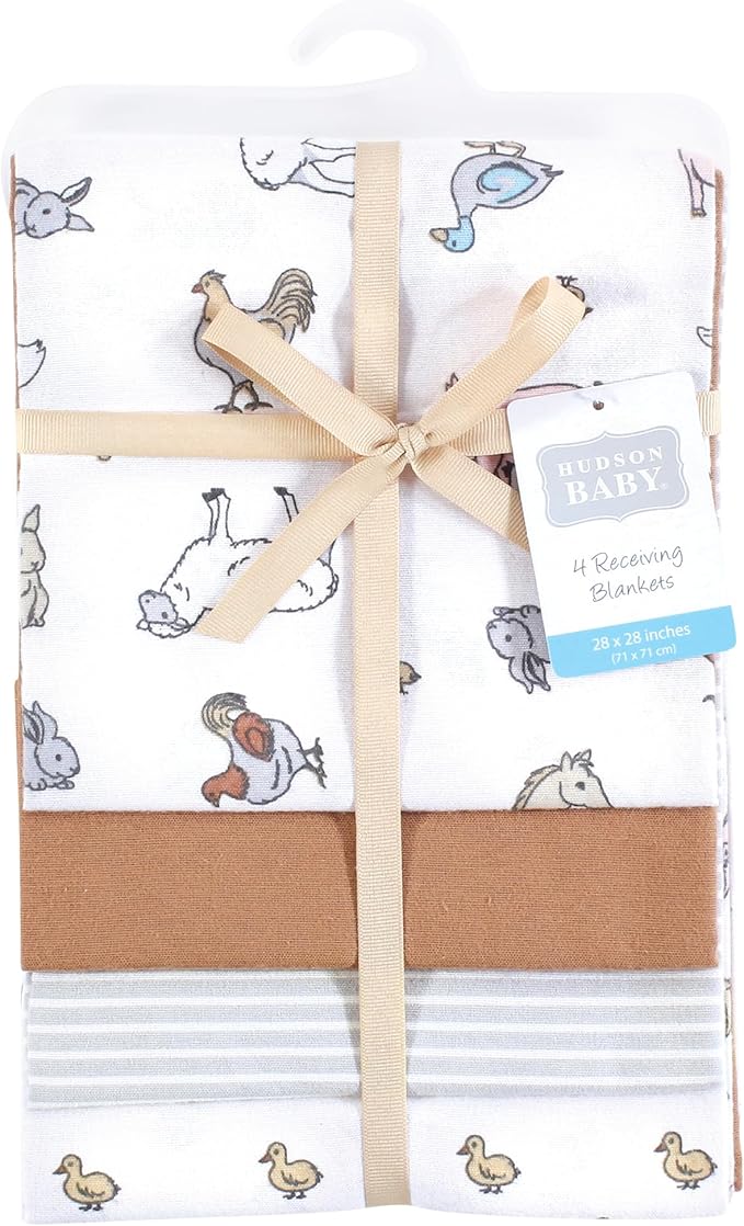 Hudson Baby Unisex Baby Cotton Flannel Receiving Blankets, Farm World, One Size