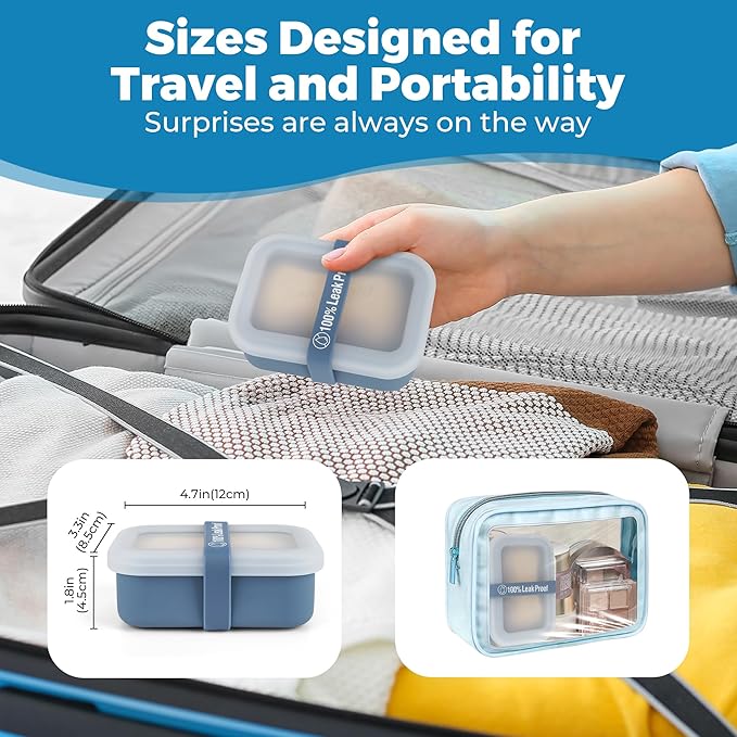 Compact Leakproof Travel Soap Case with Lid & Silicone Strap - Portable Draining Soap Bar Holder for Gym, Bathroom, Camping - Lightweight Silicone Soap Dish Container (Blue)