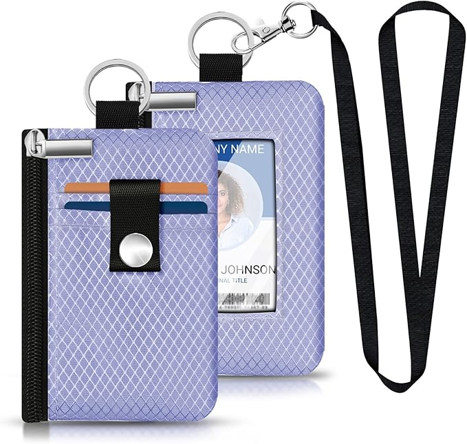 Minimalist RFID Blocking Small Wallet with ID Window,WaterResistant Zip Id Case Wallet with Lanyard Keychain for Cards,Cash,Travel,Women,Men (Lavender Purple)