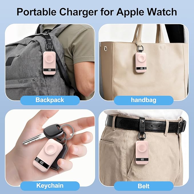 Portable Charger for Apple Watch, 2500mAh & Digital Display – Magnetic Fast Charging iWatch Charger for Travel – for Apple Watch Series 1-11/SE1-3/Ultra 1-3 (Pink)