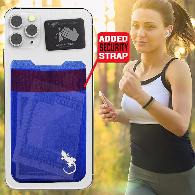 Phone Wallet - Adhesive Card Holder - Cell Phone Pouch - Stick on Lycra Pocket by Gecko - Carry Credit Cards and Cash