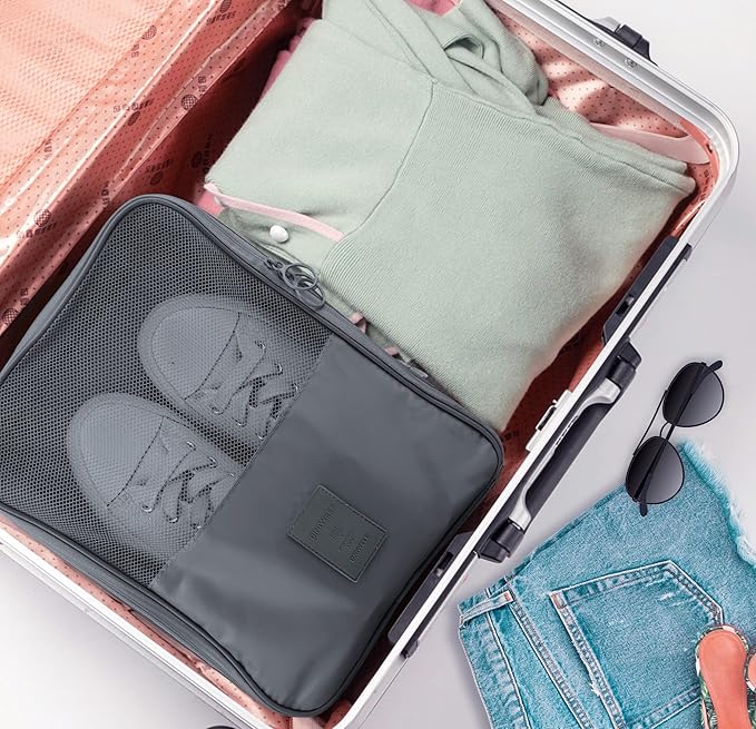 Travel Shoe Bag Waterproof Shoe Organizer Bag Holds 3 Pair of Shoes Shoe Packing Cube for Suitcase Travel and Daily Use Storage Pouch with Handle (Grey)