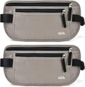 Unisex Money Belt For Men and Women, Slim Passport Holder RFID Blocking Travel Essentials Pouch with Adjustable Strap Small Waist Pouch for Workout Running Travelling Hiking, Light Grey 2 Pack