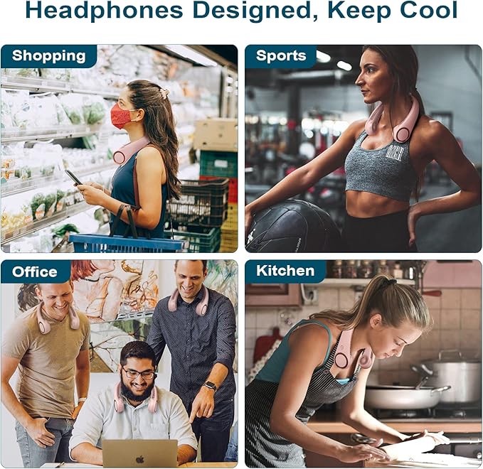 CIVPOWER Neck Fan: Portable Personal Neck Cooling Rechargeable Bladeless Fan - Hands Free 3 Speed 4000 mAh Battery USB Operated Wearable Headphone Design - Gift for Men Women Outdoor (Pink)