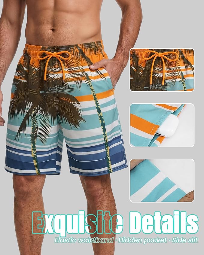 Men Swim Trunks 9 Inch with Mesh Lining Breathable Quick Dry Drawstring Pockets for Summer Beach Pool Board