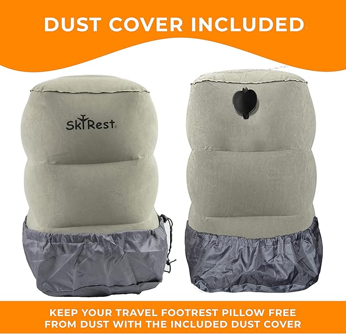 Inflatable Travel Foot Rest Pillow - Adjustable Leg Rest for Airplane, Car, Train, Home & Office, Comfortable Seat Extender for Kids - Grey