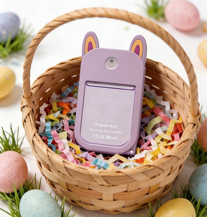2 Pack Easter Bunny Ear Silicone Case for Touchland Hand Sanitizer Spray 1 FL OZ/30 mL,Purple&Pink Portable with Keychain,Protective Cover Compatible with Touchland,Easter Gifts
