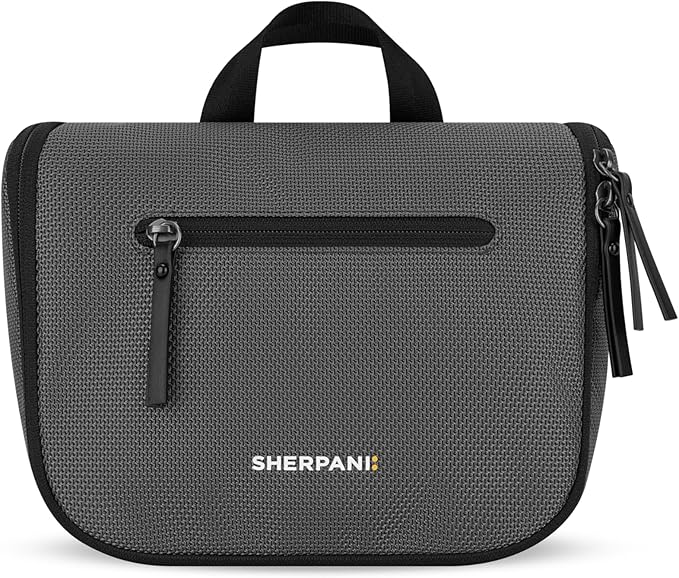Sherpani Co-Pilot, Travel Toiletry Bag, Hanging Cosmetic Organizer, Water Resistant Makeup Bag, Shower Dopp Kit, Essentials Toiletries for Women, Travel Gift (Granite)