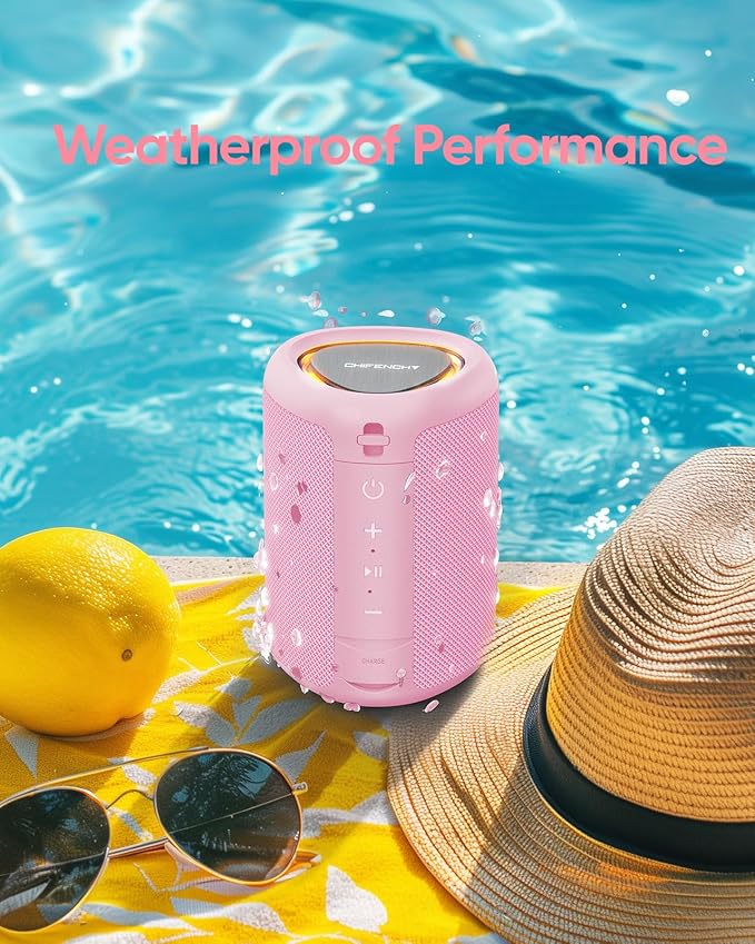 Portable Bluetooth Speaker Beach Essentials: Powerful Crystal Clear Sound/Dynamic Light/IPX5 Waterproof/All Day Playtime/Wireless BT 5.3/TWS Paring, Mom Gifts, Outdoor|Travel|Camping|Pool Accessories