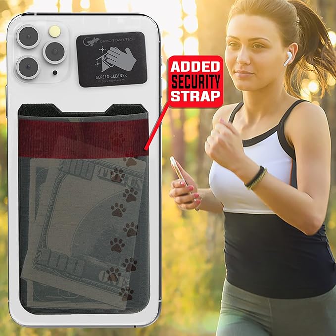 Phone Wallet - Adhesive Card Holder - Cell Phone Pouch - Stick on Lycra Pocket by Gecko - Carry Credit Cards and Cash