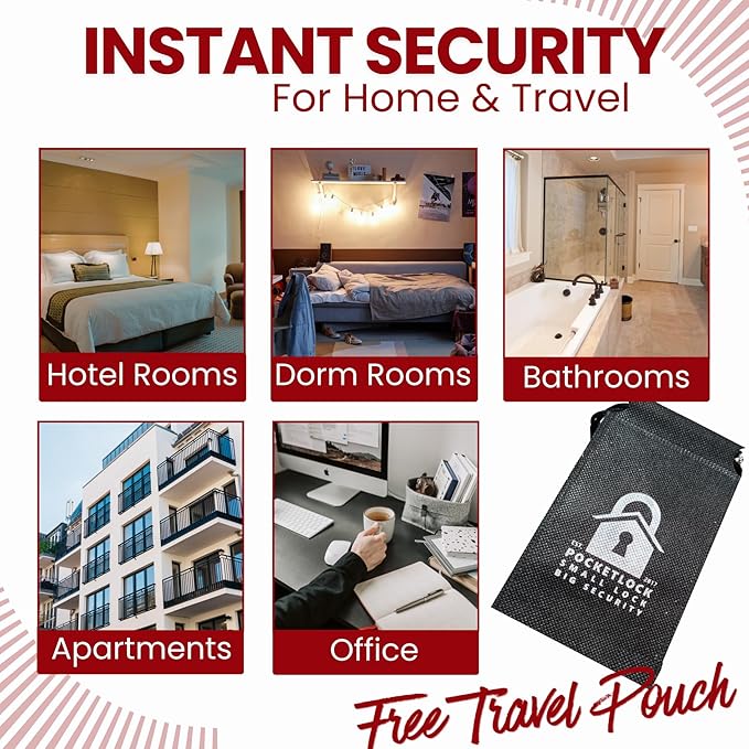 Portable Door Lock 2 Pack for Travel – Hotel Door Locks for Travelers Security – Door Safety Lock from Inside for Home & Apartment – Travel Locks for Hotel Rooms – (Red)