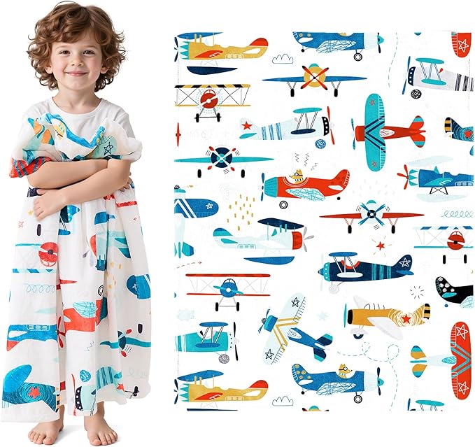 Wajade Airplane Blanket for Boys Soft Fleece Cute Aircraft Blanket for Couch Sofa Bedroom Fuzzy Flannel Blankets Birthday for Kids Boys 50"x60"
