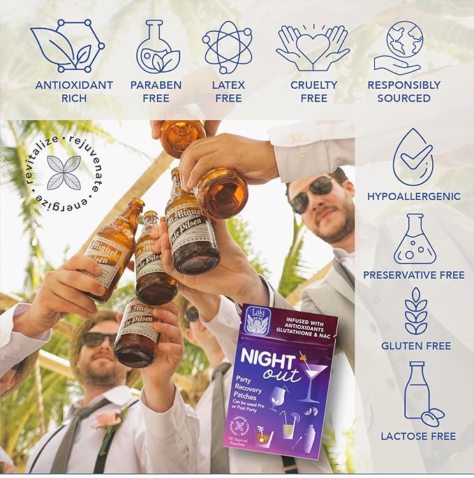 Laki Naturals Night-Out Patch (1 Count, Pack of 15) |All Natural Antioxidant Support After Drinking, Hypoallergenic