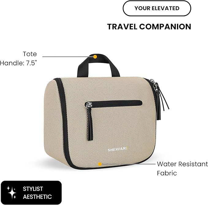 Sherpani Co-Pilot, Travel Toiletry Bag, Hanging Cosmetic Organizer, Water Resistant Makeup Bag, Shower Dopp Kit, Essentials Toiletries for Women, Travel Gift (Straw)