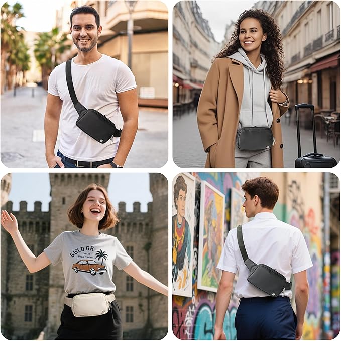 Anti Theft Fanny Pack 2L Belt Bag Crossbody Bag for Women Men Rfid Blocking Sling Waist Bags for Travel, Black