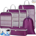 Cambond Compression Packing Cubes - 7 Piece See Through Mesh Packing Cubes for Travel with Underwear Laundry Makeup Bag, Expandable Travel Packing Suitcase Organizers for Family Vacation, Purple