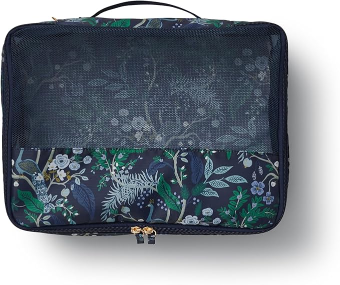 RIFLE PAPER CO. Soft Sided Packing Cubes Set of 3 (Includes 3 Different Sizes and a Laundry Bag, Travel Must Have Accessory, Stylized Pattern), Peacock