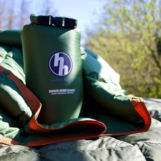 Horizon Hound Down Camping Blanket 650 Fill Power - Ultralight Backpacking Quilt (1lb 6oz) Warm & Water-Resistant 20D Nylon Shell for Outdoors, Camping, Hiking, Travel, & Stadium - Packable