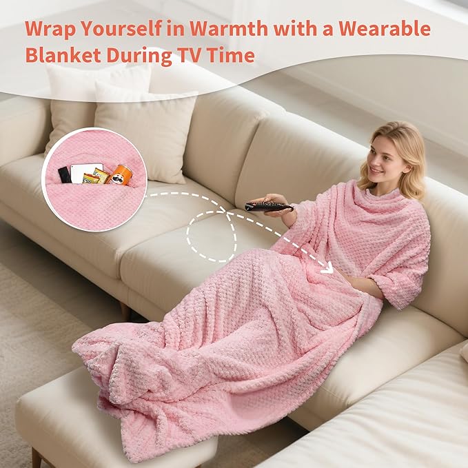 Tirrinia Travel Blanket Compact with Bag, Soft Lightweight Wearable Blanket with Foot Pockets, Airplane Travel Essential Gift