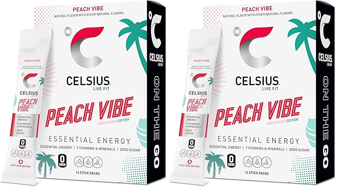 CELSIUS On The Go PEACH VIBE,Sugar Free Energy Drink Mix,(Pack of 28)