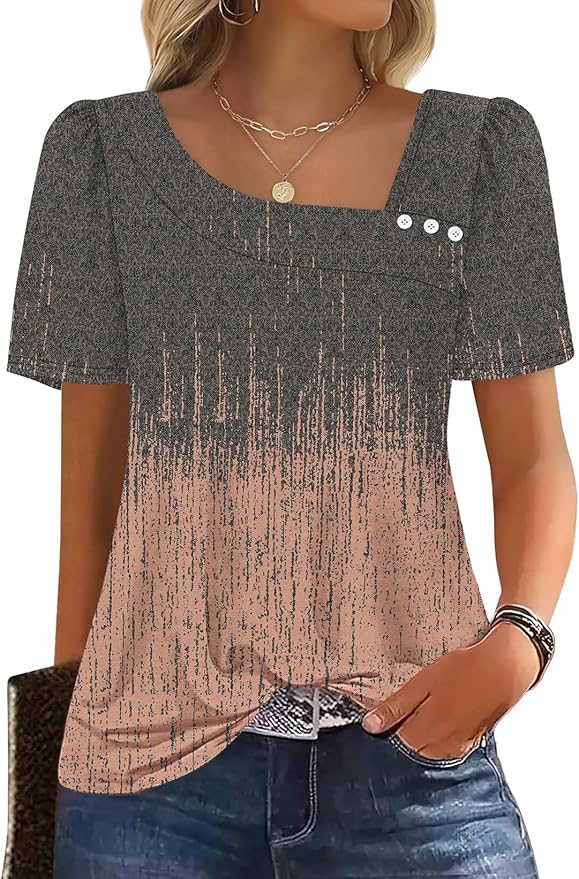 WIHOLL Womens Summer Tops Short Sleeve Shirts Square Neck Spring Outfits 2026 Fashion Clothing Blouses