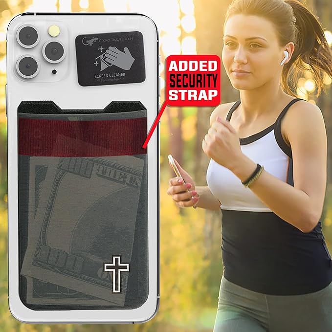 Phone Wallet - Adhesive Card Holder - Cell Phone Pouch - Stick on Lycra Pocket by Gecko - Carry Credit Cards and Cash