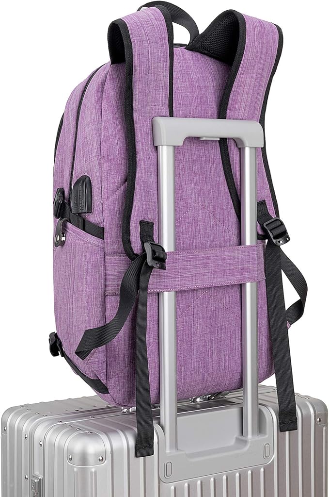 Tzowla Travel Laptop Backpack Water Resistant Anti-Theft Bag with Giant Tumbler Holder Pocket and Lock 15.6 Inch Computer Business Backpacks for Women Men Work College Gift,Casual Daypack(Purple)