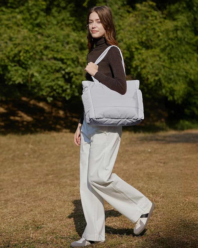 BAGSMART Tote Bag for Women, Lightweight Puffy Tote Bag with Compartments Shoulder Bag Handbag for Travel, Work, Gym | Lightweight, Puffy, Quilted, for Travel, Work