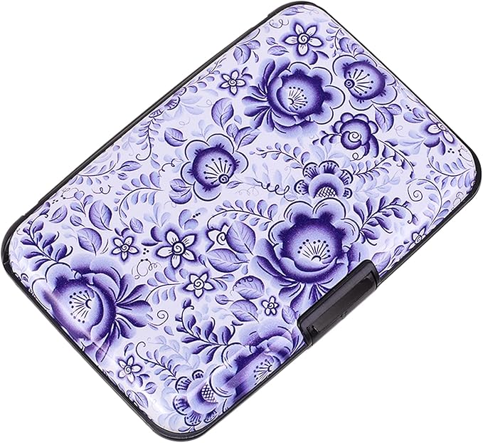 ELFISH Mini RFID Aluminum Wallet Credit Cards Holder Business Card Case Metal ID Case for Men Women (Camellia)