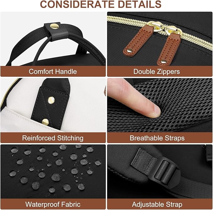 Laptop Backpack for Women Bag: 17 inch Backpacks with Pouch Pocket for Large Capacity Cup Travel Waterproof Bookbag Anti-theft College Casual Work Book Bags for Teacher Nurse Black Beige