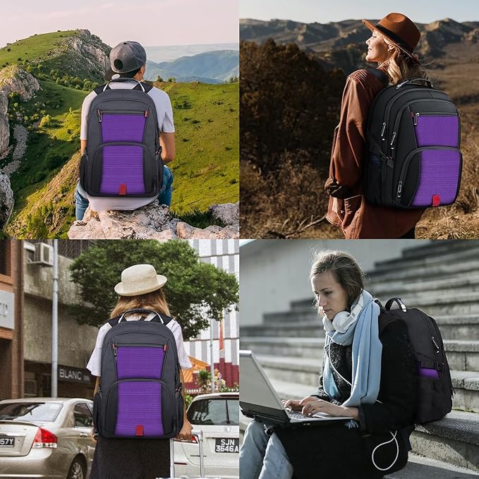 ANTERK Extra Large Backpack, Travel Laptop Backpack, Sturdy TSA Water Resistant 17.3 Inch Carry on Backpacks, Anti Theft Business Computer Backpacks Gifts for Men Women, Purple