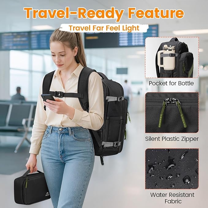 MATEIN Carryon Backpack for Travel with Tech Organizer, Lightweight Frontier Personal Item Bag with Shoe Compartment for Flight Essential, 17 inch Travel Laptop Backpack Airline Approved for Weekender