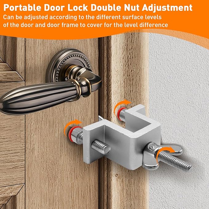HOWDIA Portable Door Lock Dual Nut Adjustment, Thickened Body Hotel Door Locks for Travelers Security, Home Door Safety Locks from Inside for Additional Privacy
